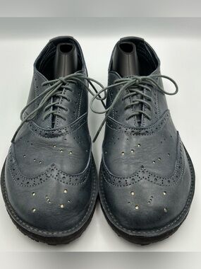 Softstar Barefoot Minimalist Oxford Shoe Size 8 Wingtip Androgynous Blue Leather